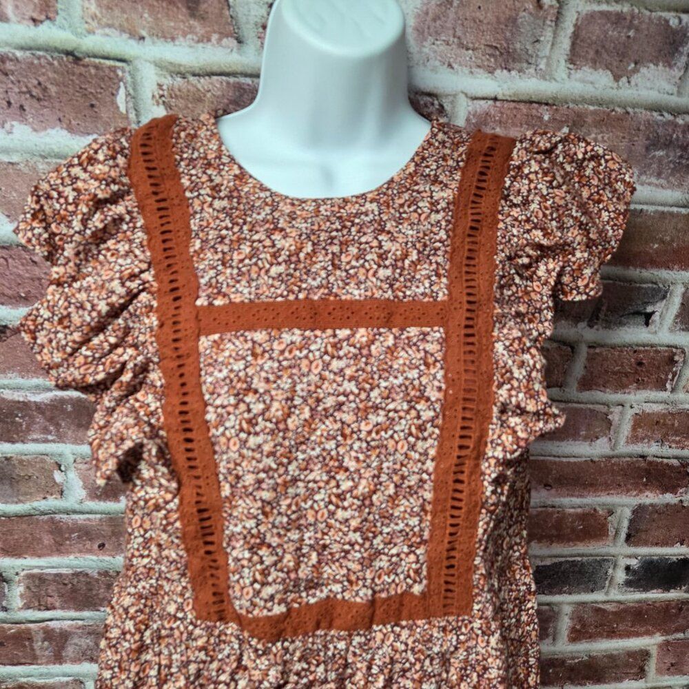 Madewell Dress S | Brown Floral Boho Short Sleeve Above Knee Coquette Indie‎ - Picture 3 of 7